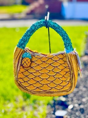 T.J.Maxx Yellow Beaded Hobo with Teal Handle New Release!